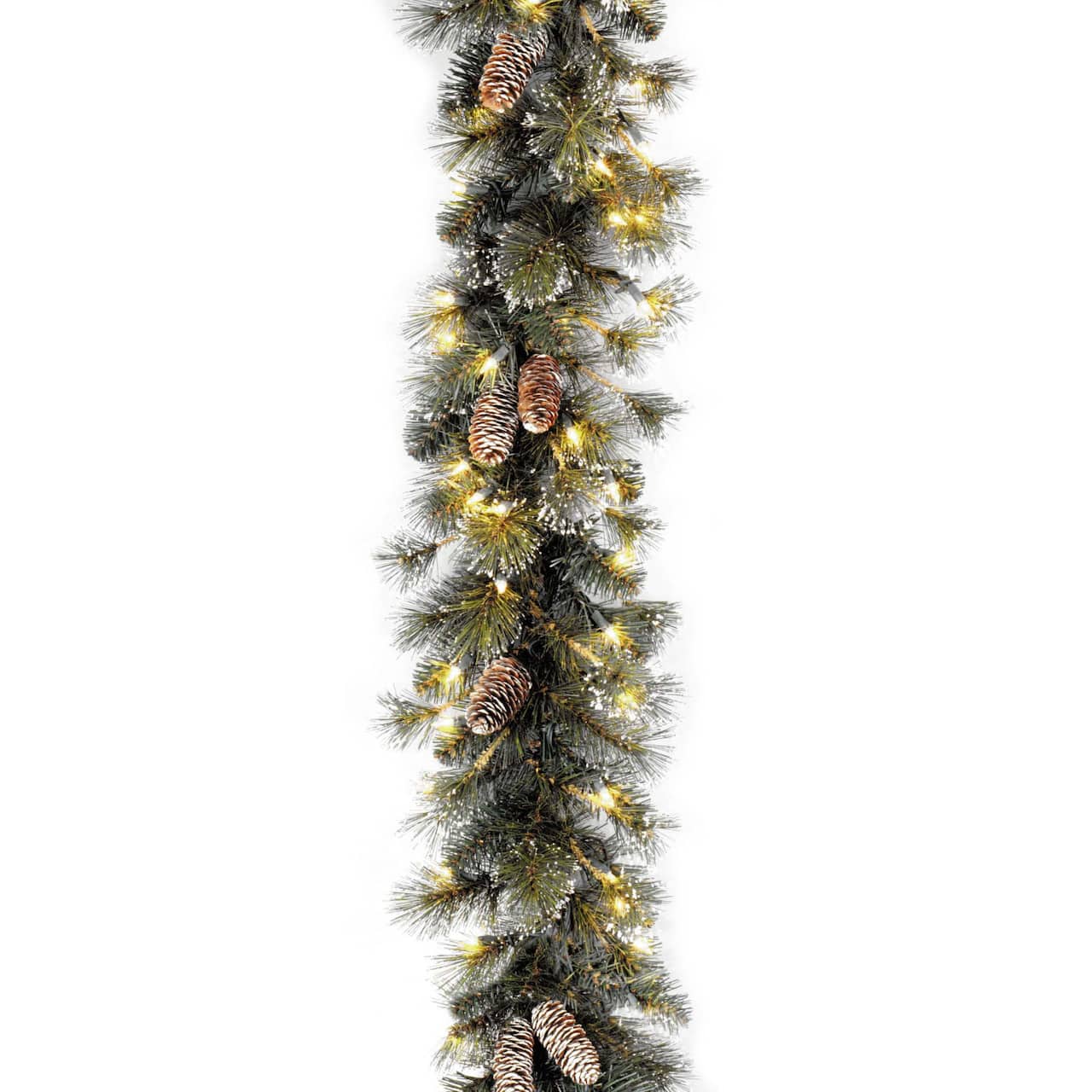 9' x 10" Pre-lit Glitter Artificial Christmas Pine Garland with Cones, Snowflakes and 100 Clear Lights